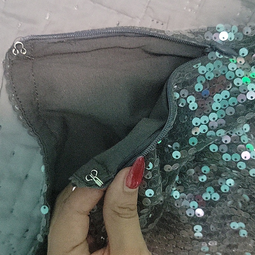 Fashion Nova Silver Sequin Micro Shorts - Picture 5 of 6